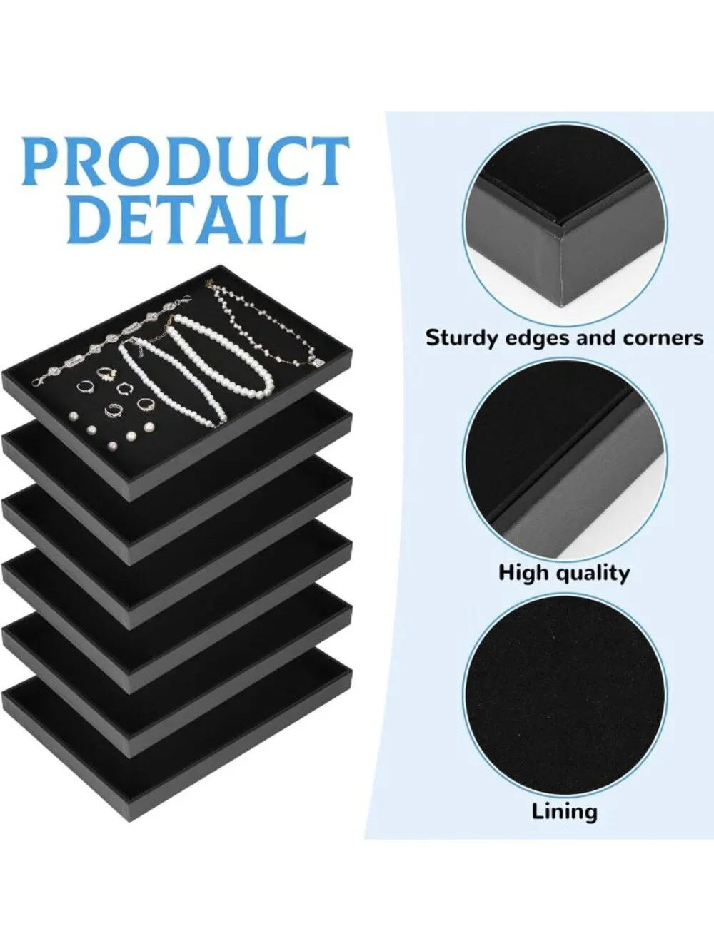 6-Pc Velvet Stackable Jewelry Organizer Trays for Necklace, Ring & Earring